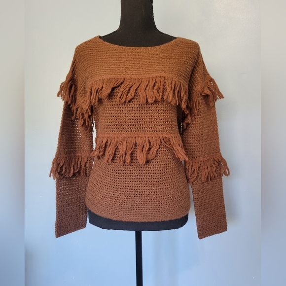 Lucky Brand Sweaters - Lucky Brand Fringe Wool Blend Sweater S Brown